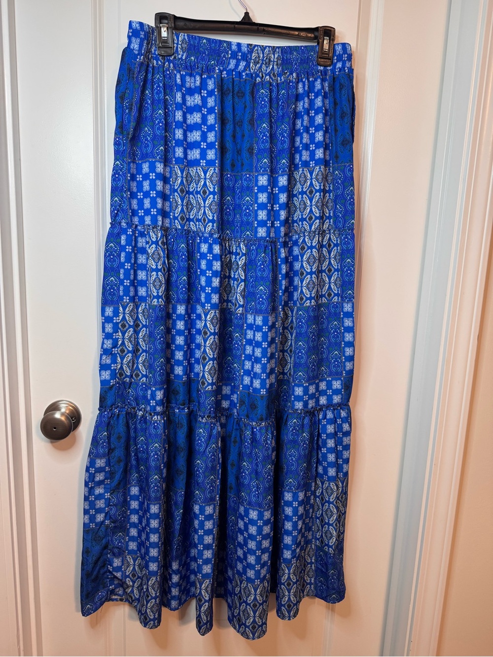 SHEIN Blue Patchwork Tiered Maxi Skirt